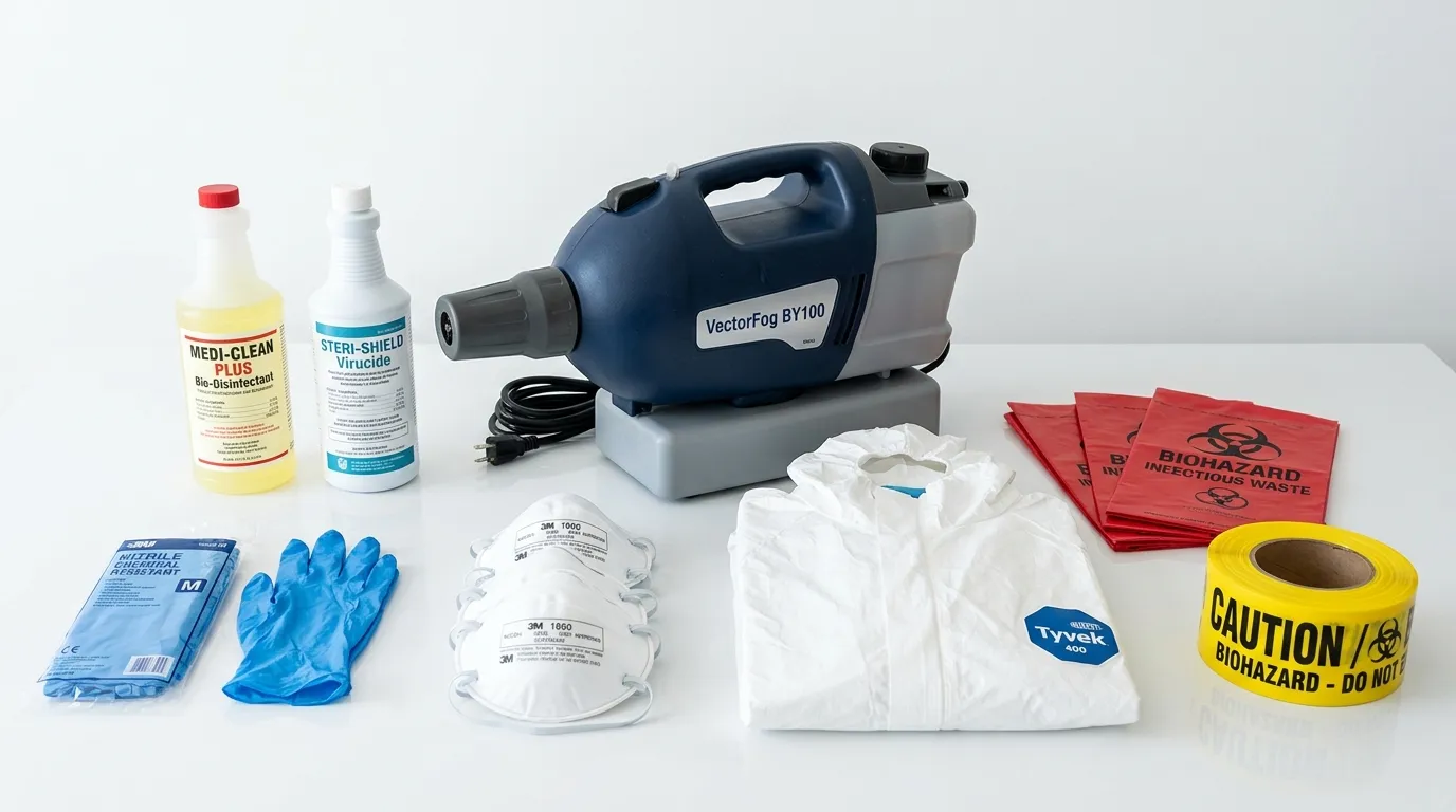 Professional biohazard remediation crew working in Ambridge